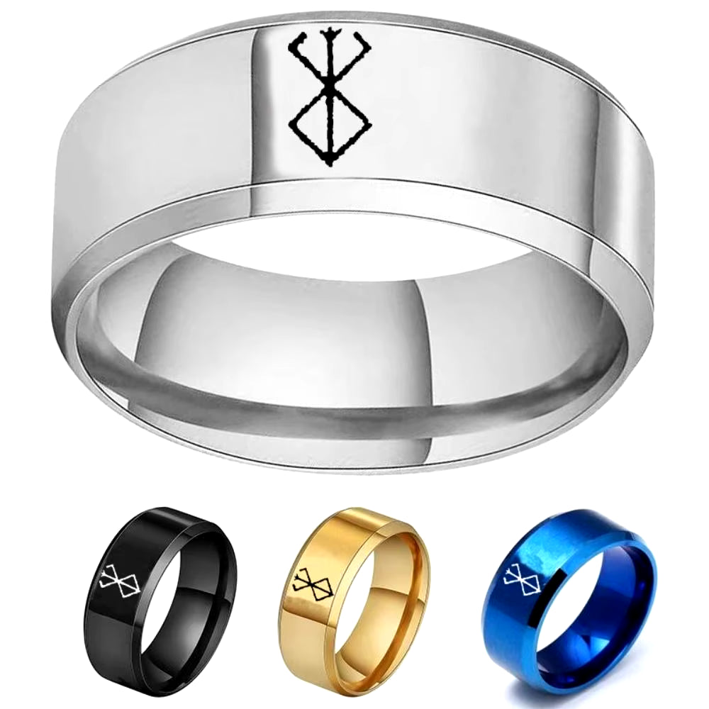 4Colors Anime Ring Commemorative Fashion Simple Cool Laser Stainless Steel Ring Berserk Ring Anime Peripheral Men'S Jewelry Gift