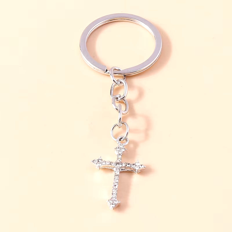 Fashion Cross Keychain for Women Men Gold Color Dazzling Crystal Religious Jesus Crucifix Key Rings Chain Christian Jewelry