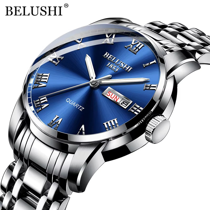 Men'S Fashion Business Quartz Watches Top Luxury Brand Full Steel Waterproof Analog Wristwatches Men Calendar Clock