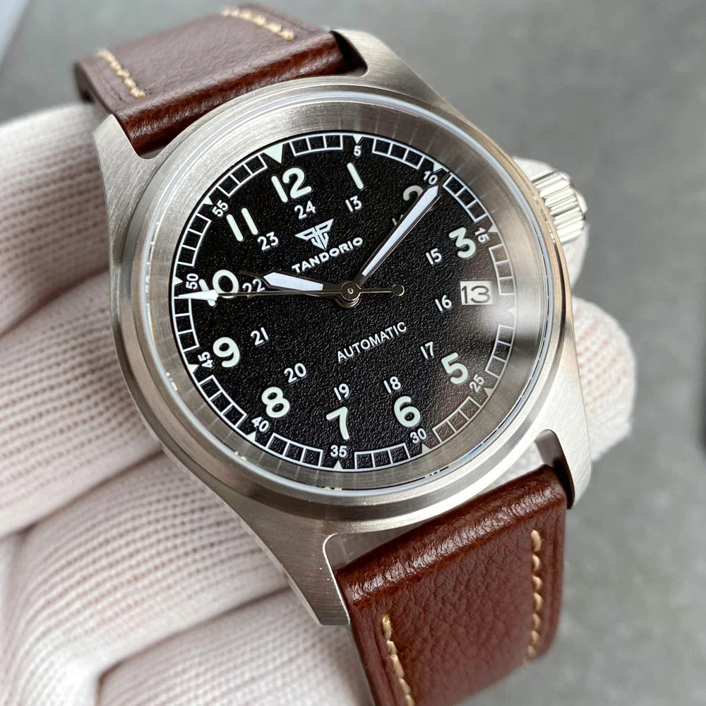 36Mm Vintage Field Diving Watch Business Mechanical Men Wristwatch NH35 Movt Small Pilot Watch 3.8 Date Red Arrow Hand