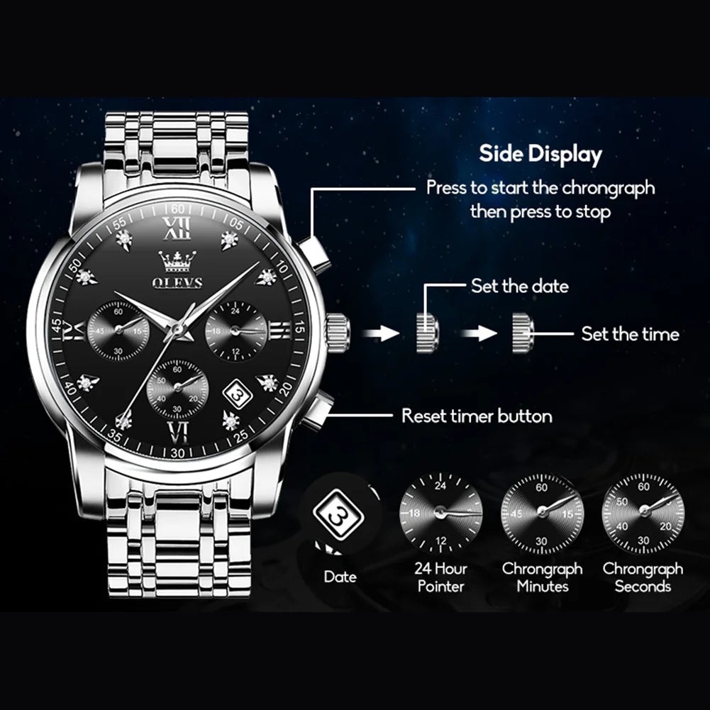 Silver Watches for Men  Watch Men Black Face Luxury Watches for Men Stainless Steel Men Watch Dress Waterproof Watch for Men