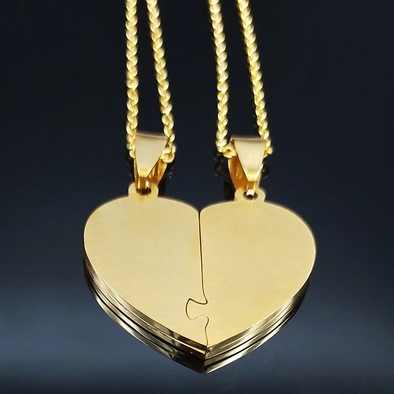 Fashion Stainless Steel Necklace for Women Men Gift Gold Color Heart Choker Necklaces Jewellery Valentine'S Day Gift N756S01