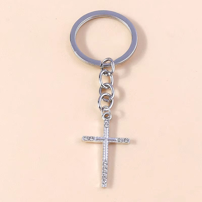 Fashion Cross Keychain for Women Men Gold Color Dazzling Crystal Religious Jesus Crucifix Key Rings Chain Christian Jewelry