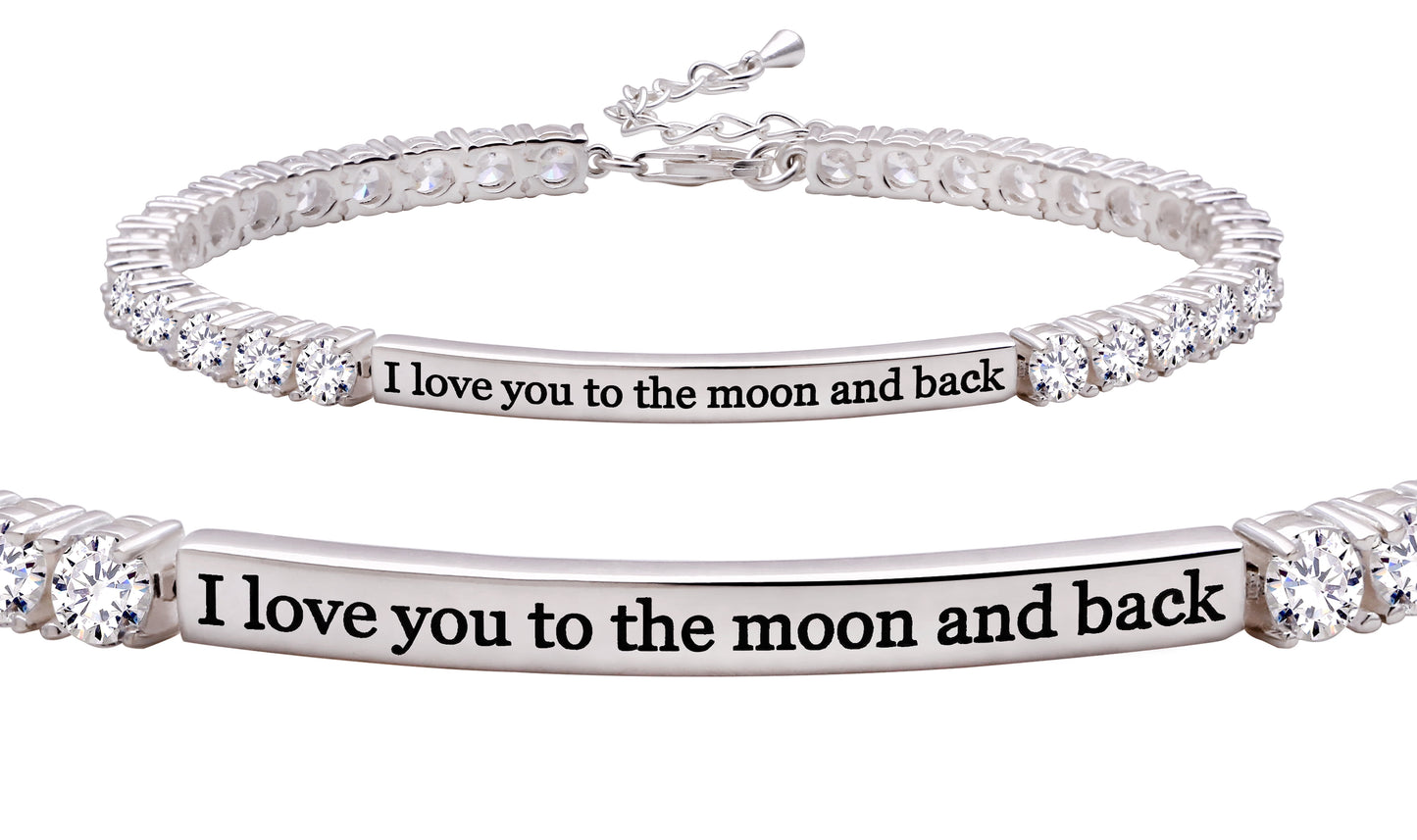 Jewelry Sterling Silver "I Love You to the Moon and Back" 4Mm Cubic Zirconia Tennis Bracelet