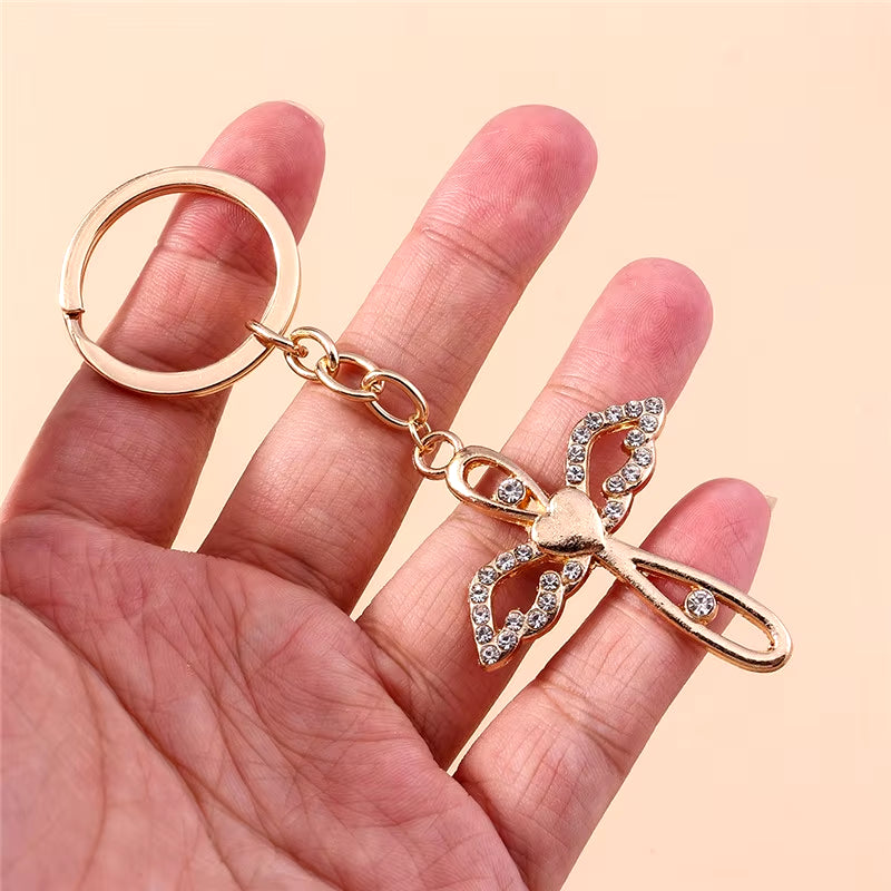 Fashion Cross Keychain for Women Men Gold Color Dazzling Crystal Religious Jesus Crucifix Key Rings Chain Christian Jewelry