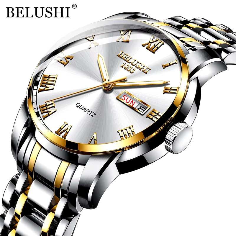 Men'S Fashion Business Quartz Watches Top Luxury Brand Full Steel Waterproof Analog Wristwatches Men Calendar Clock