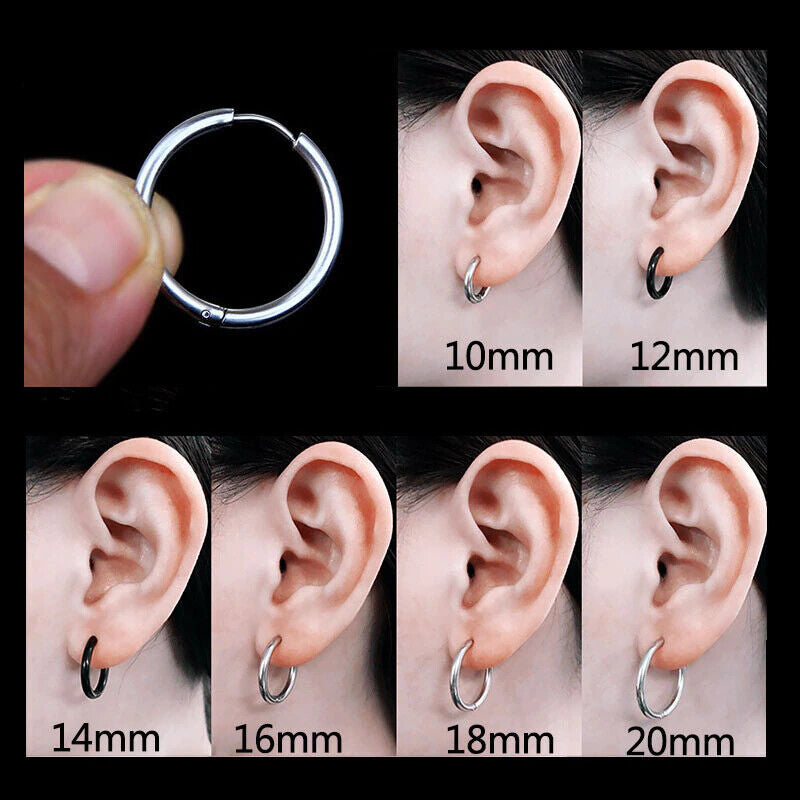 2Pcs Men Women Stainless Steel Huggie Earrings Cartilage Lip Piercing Nose Hoop