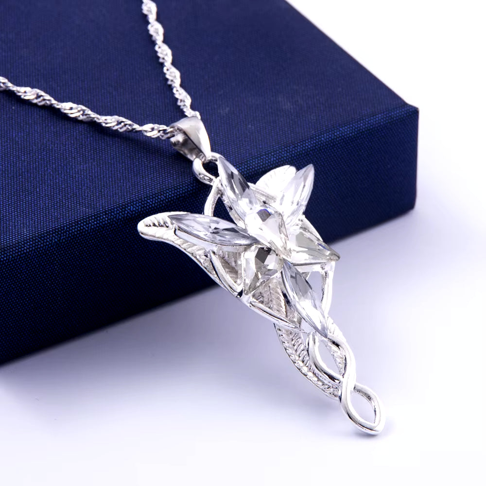 The Lord of the Rings Necklace Elf Princess Arwen Twilight Star Crystal Pendant Necklaces for Women Choker Jewelry Gift