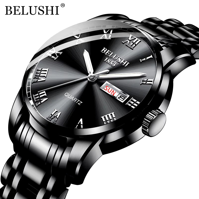 Men'S Fashion Business Quartz Watches Top Luxury Brand Full Steel Waterproof Analog Wristwatches Men Calendar Clock