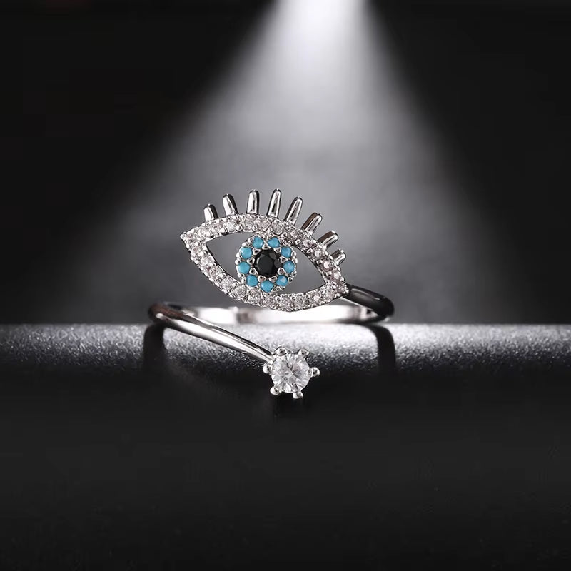 Fashion Cubic Zircon Turkey round Eye Ring Classical Adjustable Evil Eye Open Ring for Women Engagement Bohemia Jewelry Gift