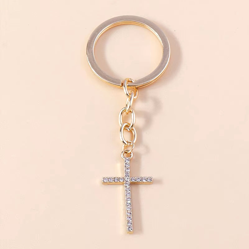 Fashion Cross Keychain for Women Men Gold Color Dazzling Crystal Religious Jesus Crucifix Key Rings Chain Christian Jewelry