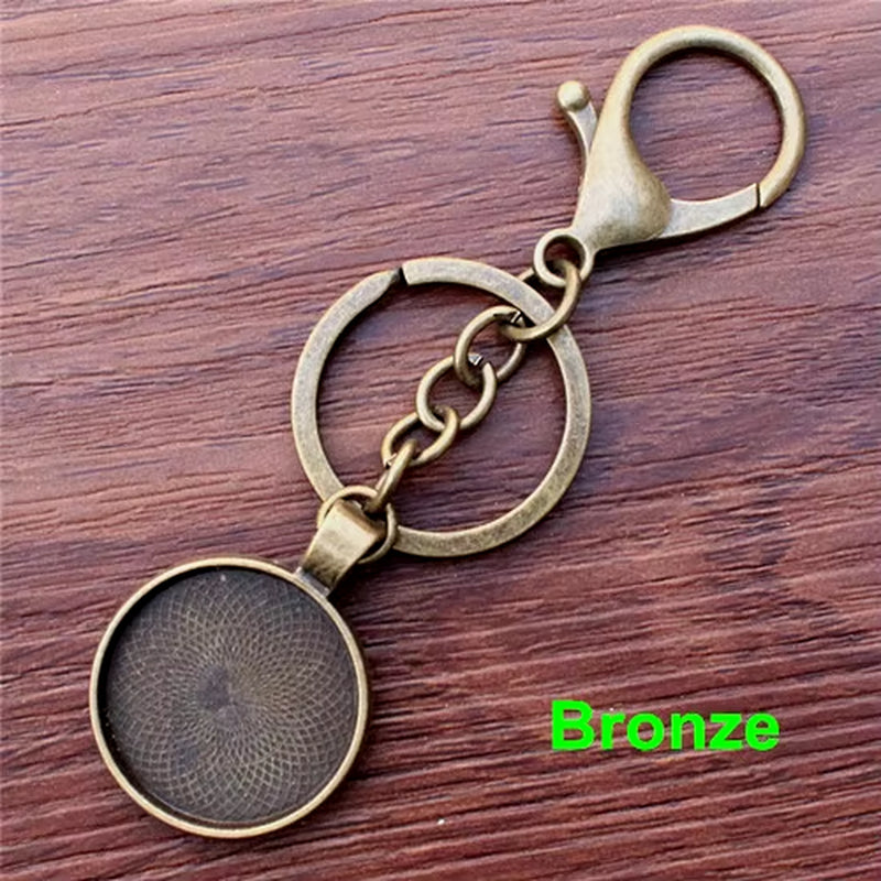 Fit 20Mm 25Mm round Antique Silver/Bronze Handmade Key Rings Buckle Cabochon Frame Bezel Settings Tray Blank 5Pcs/Lot K05486