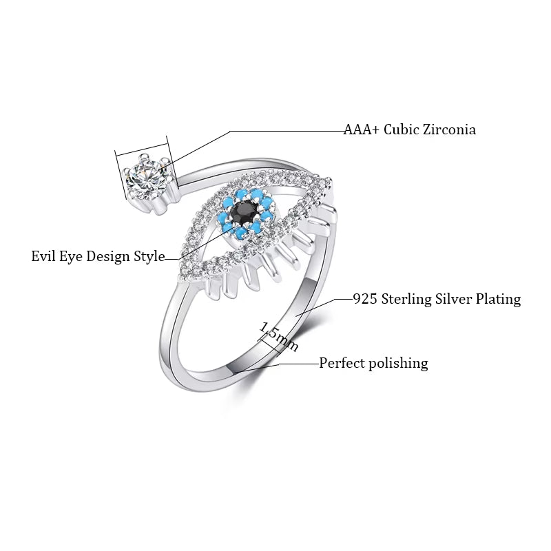 Fashion Cubic Zircon Turkey round Eye Ring Classical Adjustable Evil Eye Open Ring for Women Engagement Bohemia Jewelry Gift