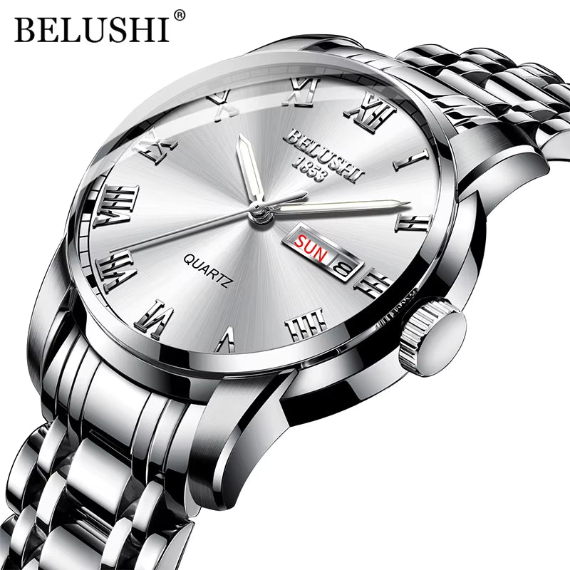 Men'S Fashion Business Quartz Watches Top Luxury Brand Full Steel Waterproof Analog Wristwatches Men Calendar Clock