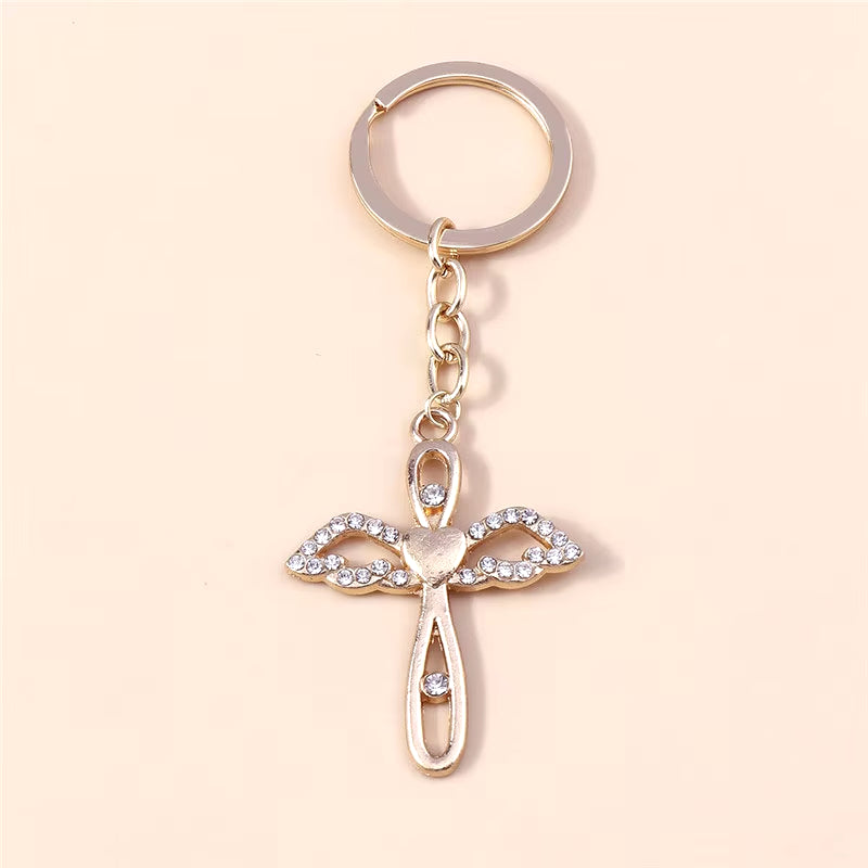 Fashion Cross Keychain for Women Men Gold Color Dazzling Crystal Religious Jesus Crucifix Key Rings Chain Christian Jewelry