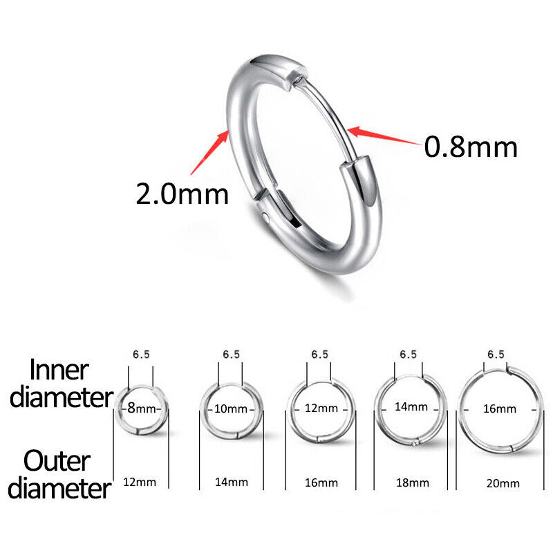 2Pcs Men Women Stainless Steel Huggie Earrings Cartilage Lip Piercing Nose Hoop