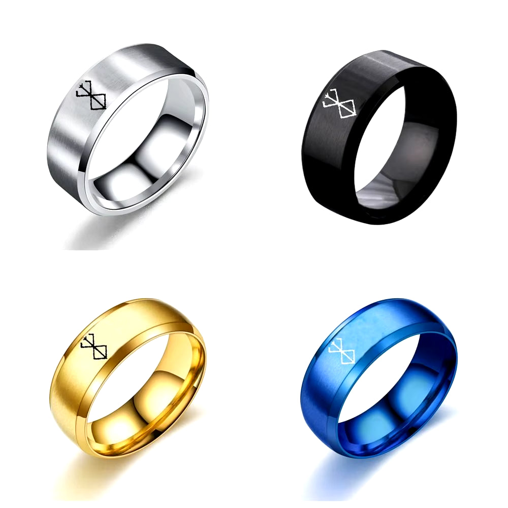 4Colors Anime Ring Commemorative Fashion Simple Cool Laser Stainless Steel Ring Berserk Ring Anime Peripheral Men'S Jewelry Gift