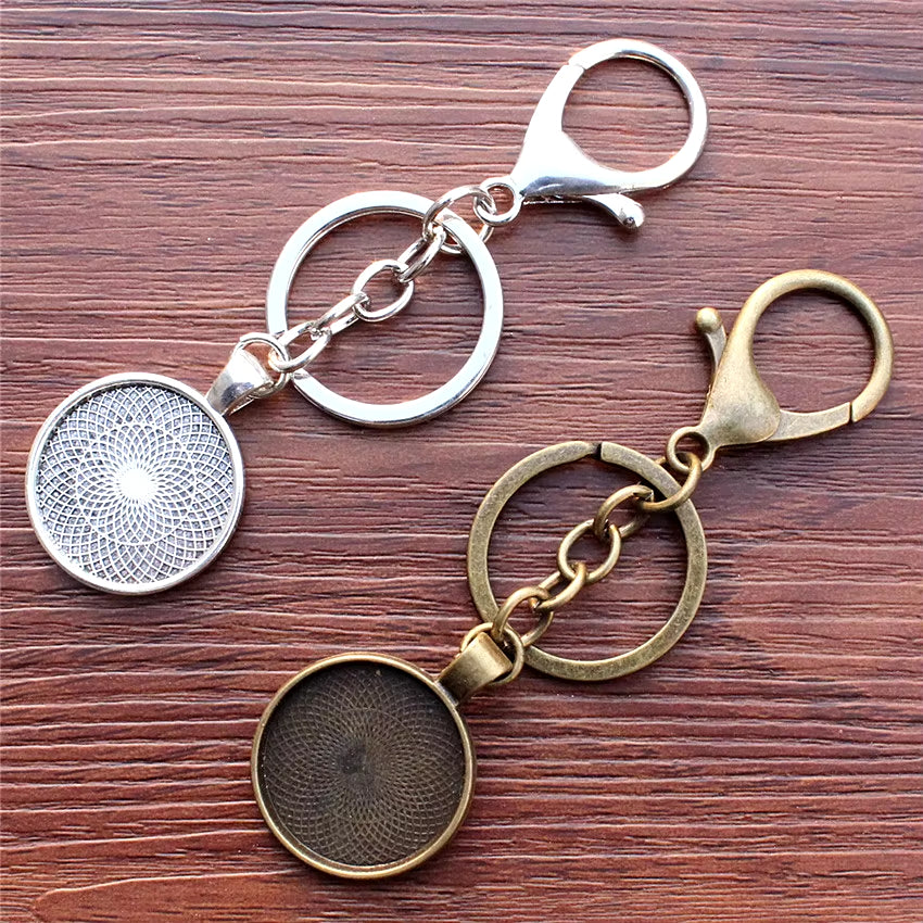 Fit 20Mm 25Mm round Antique Silver/Bronze Handmade Key Rings Buckle Cabochon Frame Bezel Settings Tray Blank 5Pcs/Lot K05486