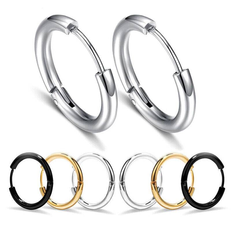 2Pcs Men Women Stainless Steel Huggie Earrings Cartilage Lip Piercing Nose Hoop