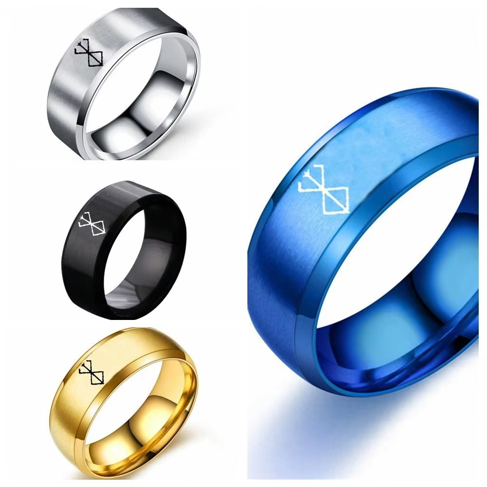 4Colors Anime Ring Commemorative Fashion Simple Cool Laser Stainless Steel Ring Berserk Ring Anime Peripheral Men'S Jewelry Gift