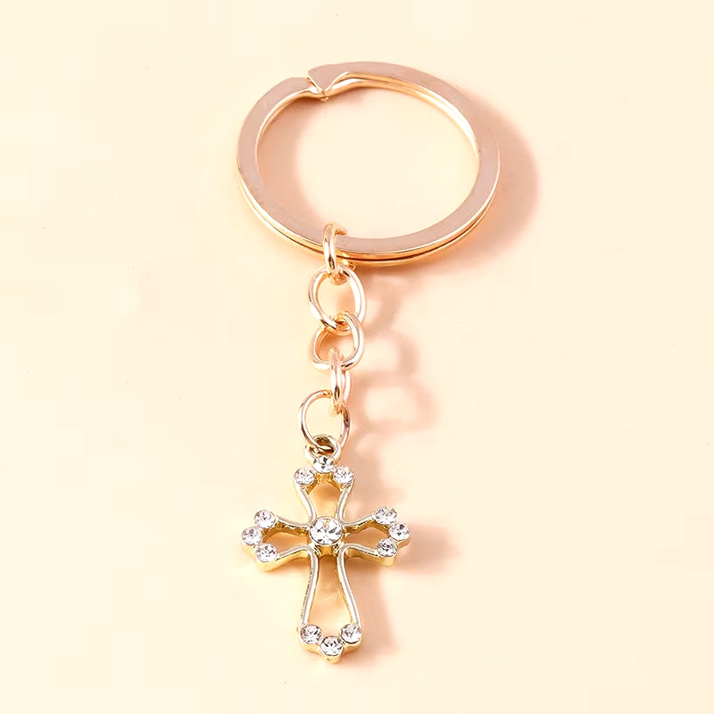 Fashion Cross Keychain for Women Men Gold Color Dazzling Crystal Religious Jesus Crucifix Key Rings Chain Christian Jewelry