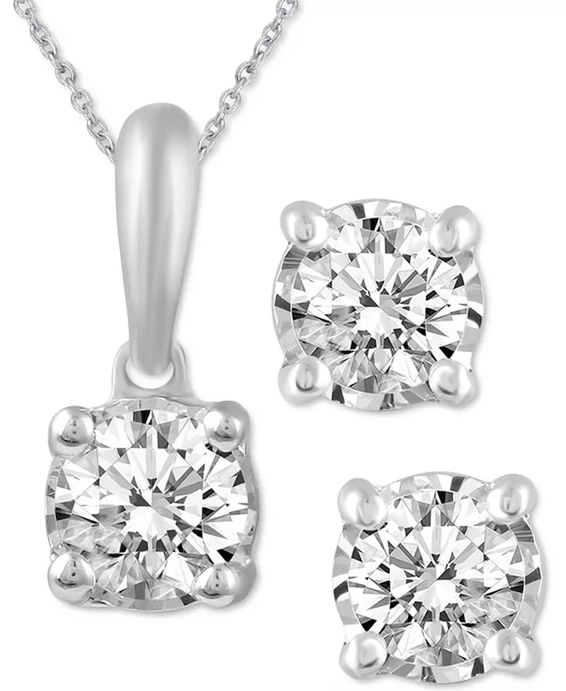 2-Pc. Set Diamond Solitaire Pendant Necklace & Matching Stud Earrings (5/8 Ct. T.W.) in 14K Gold