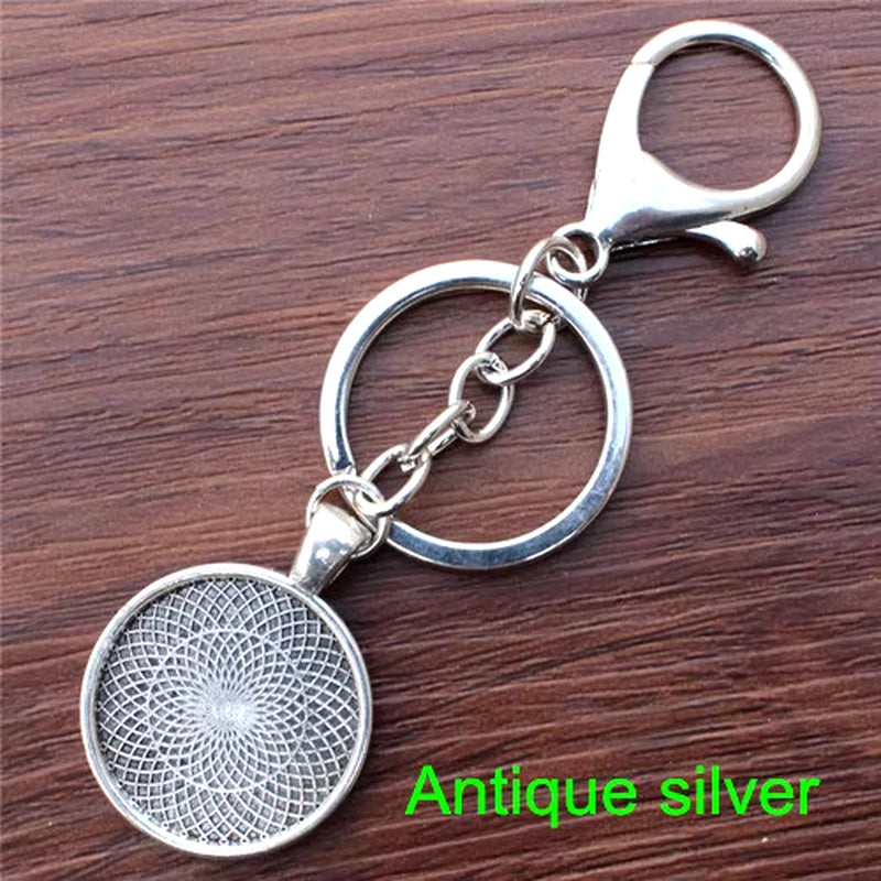 Fit 20Mm 25Mm round Antique Silver/Bronze Handmade Key Rings Buckle Cabochon Frame Bezel Settings Tray Blank 5Pcs/Lot K05486