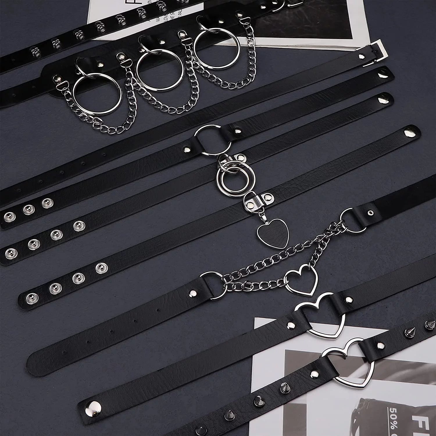 9Pcs Punk Leather Choker Necklace Set for Women Choker Gothic Adjustable Leather Collar Choker Punk PU Necklace Goth Choker Cosplay