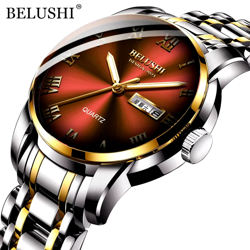 Men'S Fashion Business Quartz Watches Top Luxury Brand Full Steel Waterproof Analog Wristwatches Men Calendar Clock