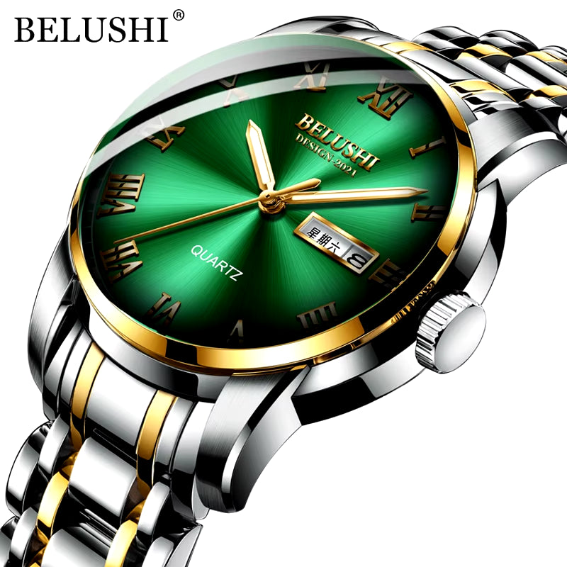 Men'S Fashion Business Quartz Watches Top Luxury Brand Full Steel Waterproof Analog Wristwatches Men Calendar Clock