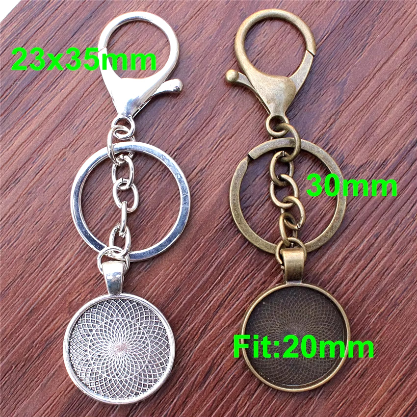 Fit 20Mm 25Mm round Antique Silver/Bronze Handmade Key Rings Buckle Cabochon Frame Bezel Settings Tray Blank 5Pcs/Lot K05486