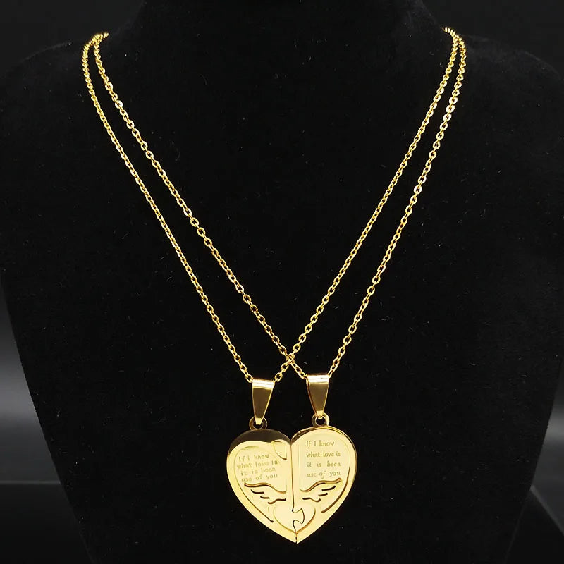 Fashion Stainless Steel Necklace for Women Men Gift Gold Color Heart Choker Necklaces Jewellery Valentine'S Day Gift N756S01