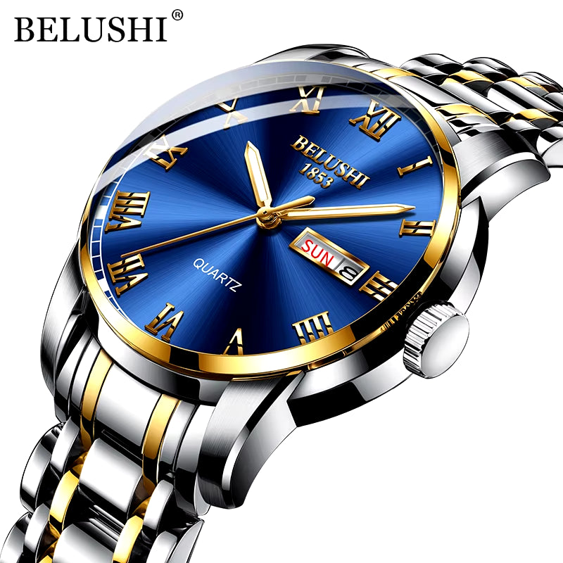 Men'S Fashion Business Quartz Watches Top Luxury Brand Full Steel Waterproof Analog Wristwatches Men Calendar Clock