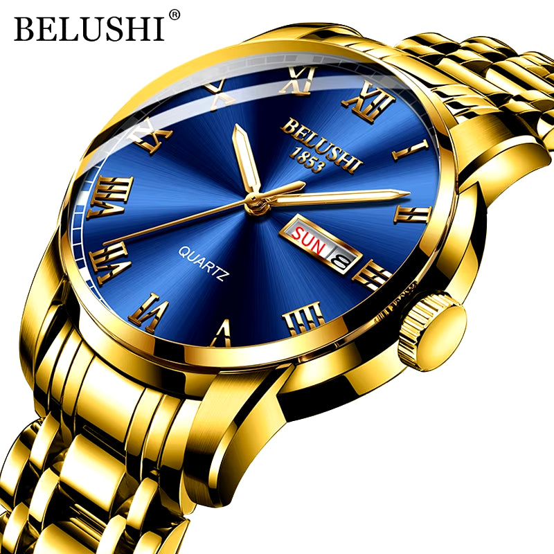 Men'S Fashion Business Quartz Watches Top Luxury Brand Full Steel Waterproof Analog Wristwatches Men Calendar Clock