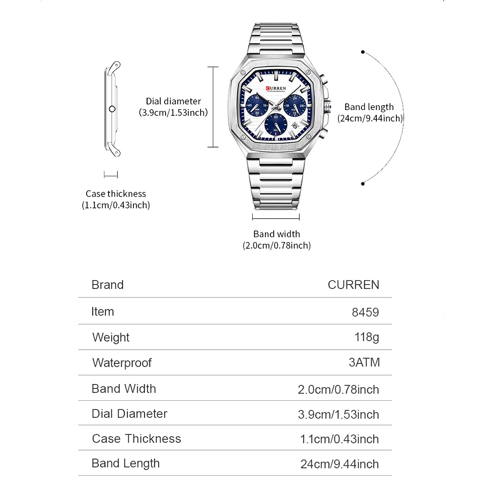 Top Brand Unique Design Square Vintage Dial Stainless Steel Bracelet New Casual Quartz Men'S Watches with Chronograph