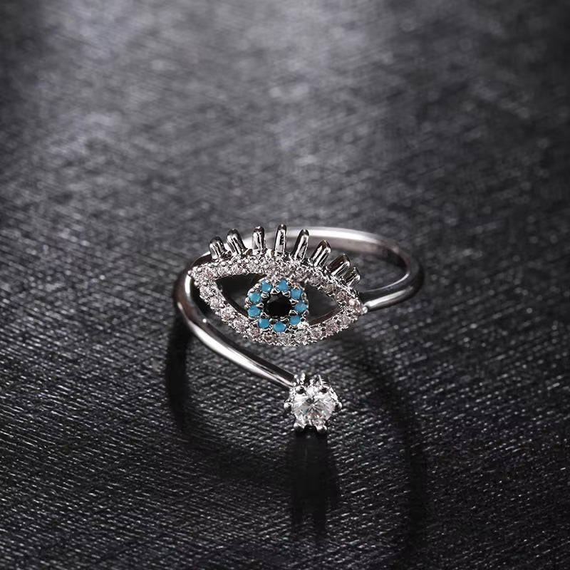 Fashion Cubic Zircon Turkey round Eye Ring Classical Adjustable Evil Eye Open Ring for Women Engagement Bohemia Jewelry Gift