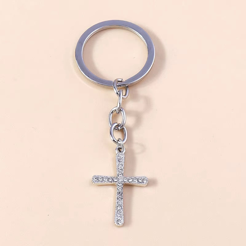 Fashion Cross Keychain for Women Men Gold Color Dazzling Crystal Religious Jesus Crucifix Key Rings Chain Christian Jewelry