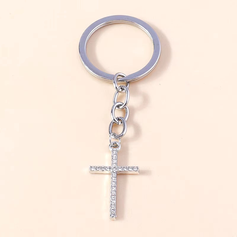 Fashion Cross Keychain for Women Men Gold Color Dazzling Crystal Religious Jesus Crucifix Key Rings Chain Christian Jewelry