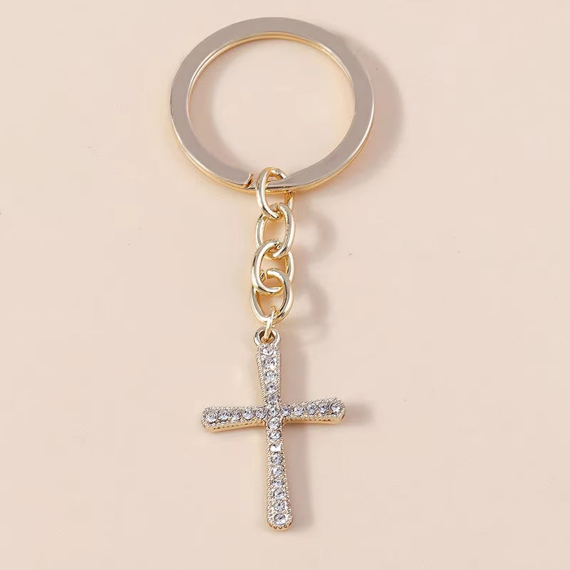 Fashion Cross Keychain for Women Men Gold Color Dazzling Crystal Religious Jesus Crucifix Key Rings Chain Christian Jewelry