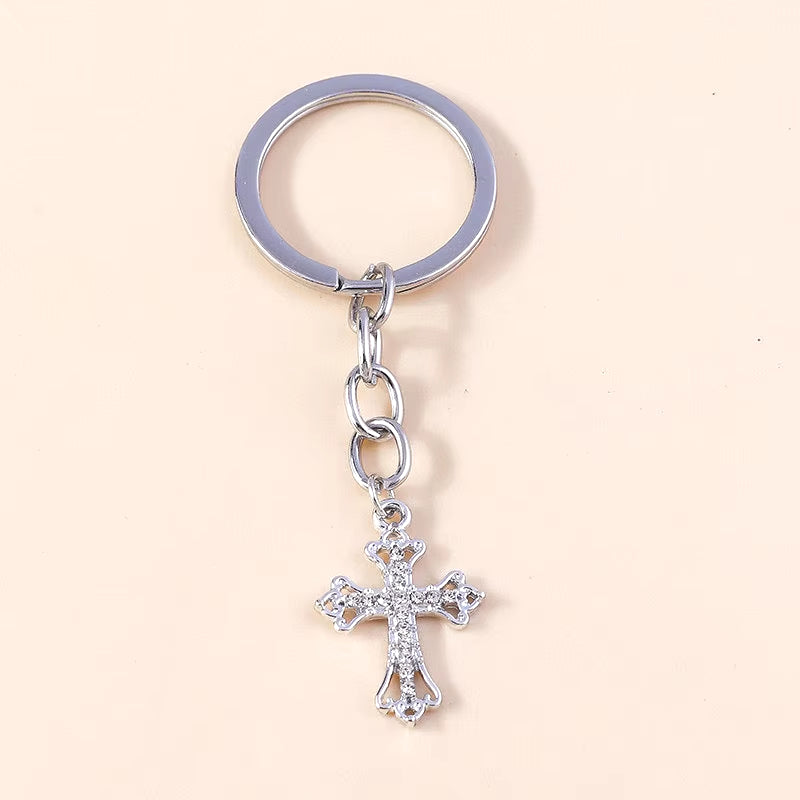 Fashion Cross Keychain for Women Men Gold Color Dazzling Crystal Religious Jesus Crucifix Key Rings Chain Christian Jewelry