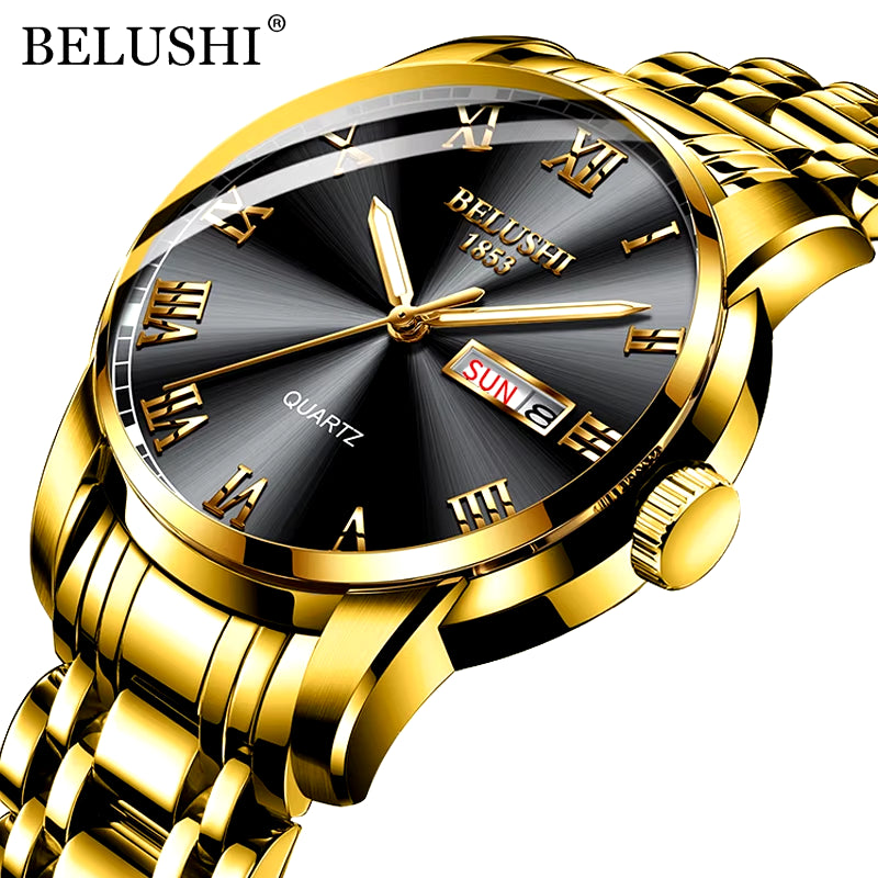 Men'S Fashion Business Quartz Watches Top Luxury Brand Full Steel Waterproof Analog Wristwatches Men Calendar Clock