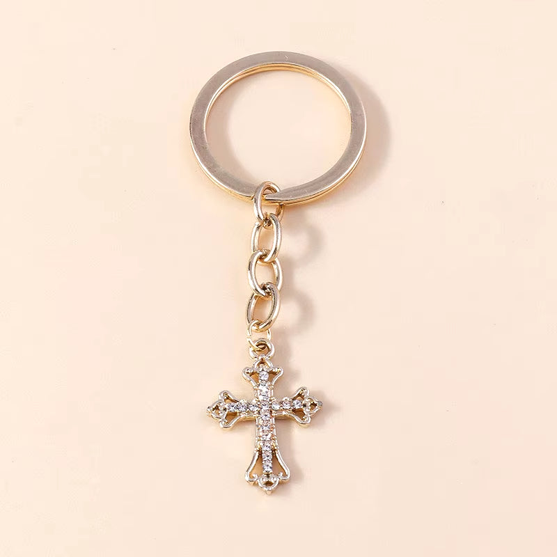 Fashion Cross Keychain for Women Men Gold Color Dazzling Crystal Religious Jesus Crucifix Key Rings Chain Christian Jewelry