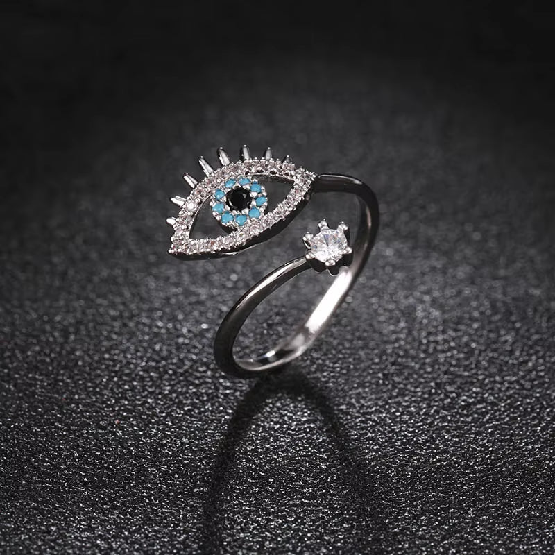 Fashion Cubic Zircon Turkey round Eye Ring Classical Adjustable Evil Eye Open Ring for Women Engagement Bohemia Jewelry Gift