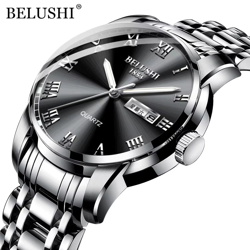 Men'S Fashion Business Quartz Watches Top Luxury Brand Full Steel Waterproof Analog Wristwatches Men Calendar Clock