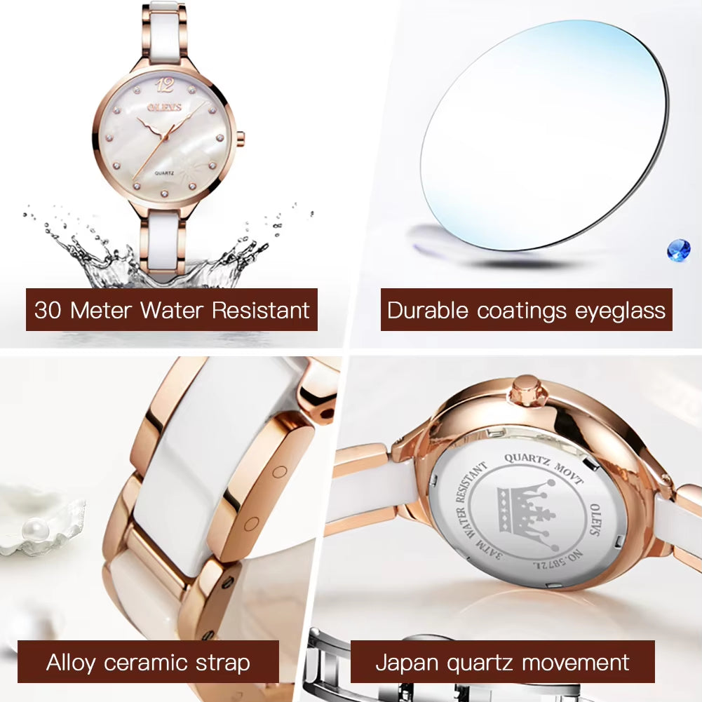 Quartz Watch for Women Japan Movement 30M Waterproof Female Watch Elegant Ceramic Strap Ladies Watch Valentine'S Day Gift