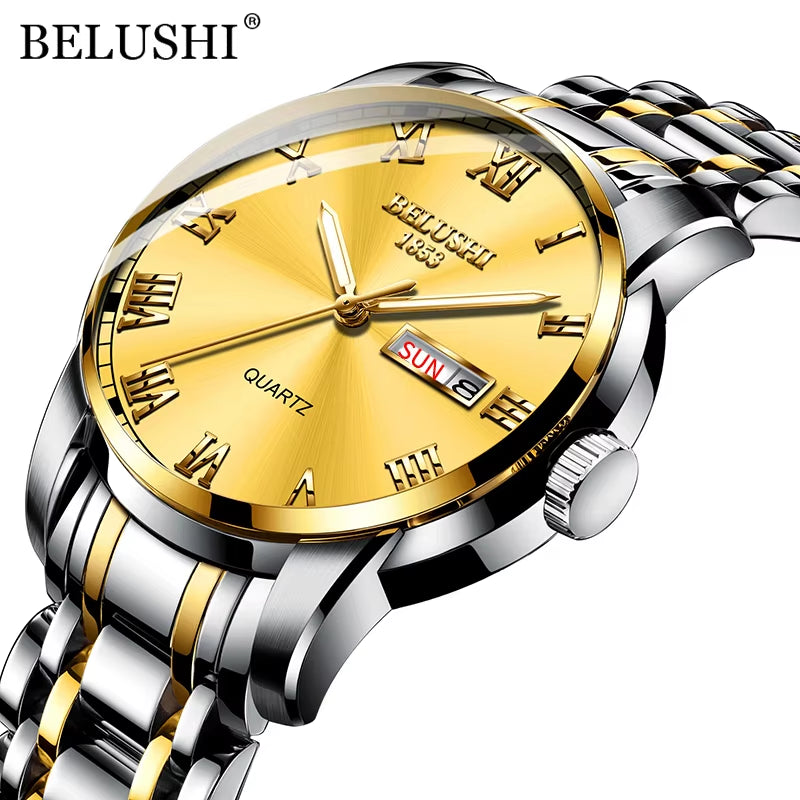 Men'S Fashion Business Quartz Watches Top Luxury Brand Full Steel Waterproof Analog Wristwatches Men Calendar Clock